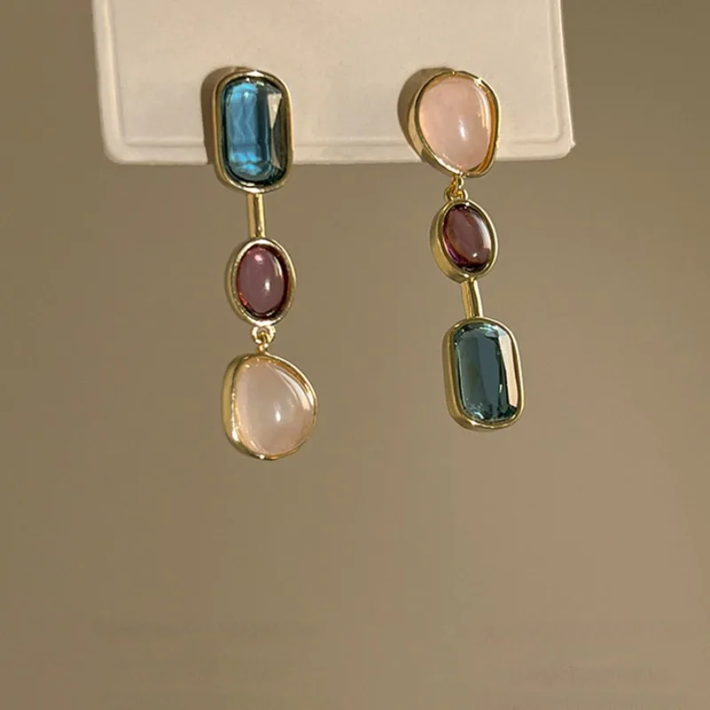 Asymmetric Colorful Resin Earrings for Women Retro Contrast Geometric Dangle Earrings Korean Jewelry High Quality Wholesale-4 Asymmetric Colorful Resin Earrings for Women Retro Contrast Geometric Dangle Earrings Korean Jewelry High Quality Wholesale-4