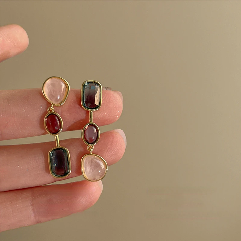 Asymmetric Colorful Resin Earrings for Women Retro Contrast Geometric Dangle Earrings Korean Jewelry High Quality Wholesale-6 Asymmetric Colorful Resin Earrings for Women Retro Contrast Geometric Dangle Earrings Korean Jewelry High Quality Wholesale-6