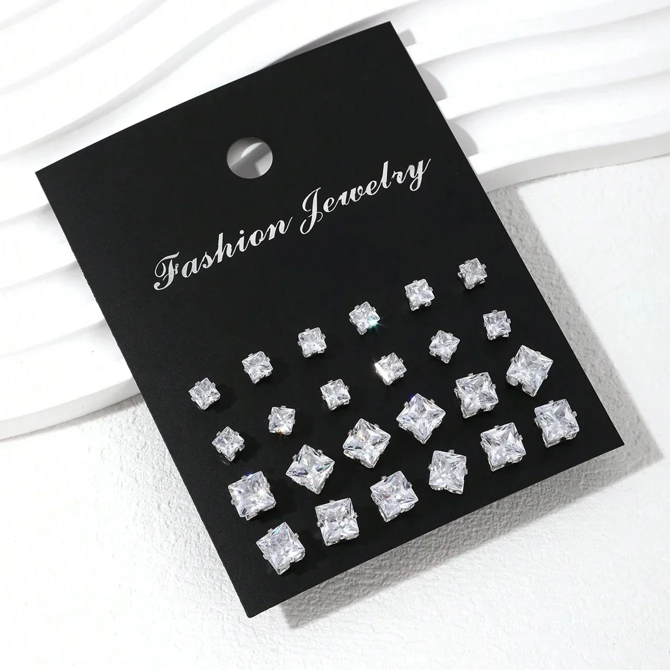 12 Pairs Of Luxurious, Simple, Shiny, And Caring Zirconia Decorative Earrings Are Suitable For Gifts To Parties,And Couples-3