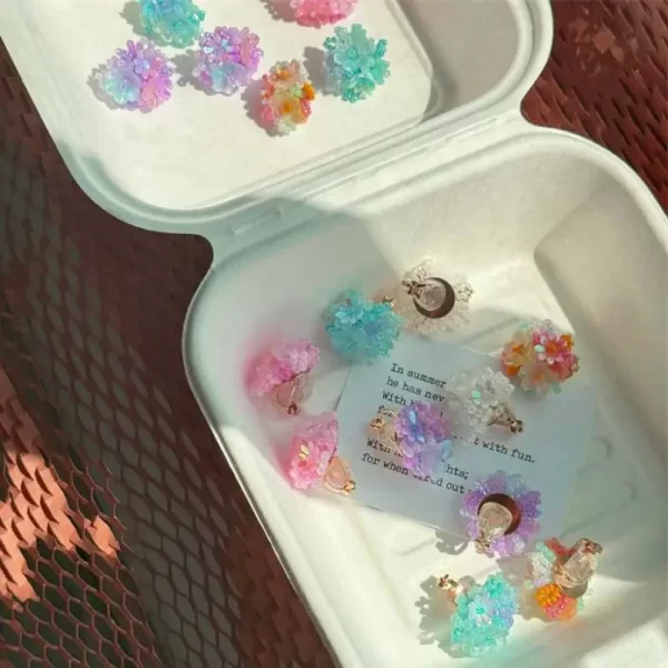 new exquisite colorful flower round stud earrings for women romantic beads flower earrings sweet fashion ear jewelry accessories