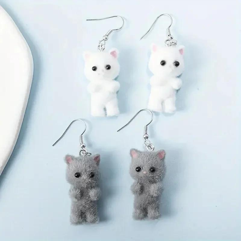Cute Resin Flocked 3D Cat Earrings,Cartoon Animal Earrings,Holiday Party Gift-1 Cute Resin Flocked 3D Cat Earrings,Cartoon Animal Earrings,Holiday Party Gift-1
