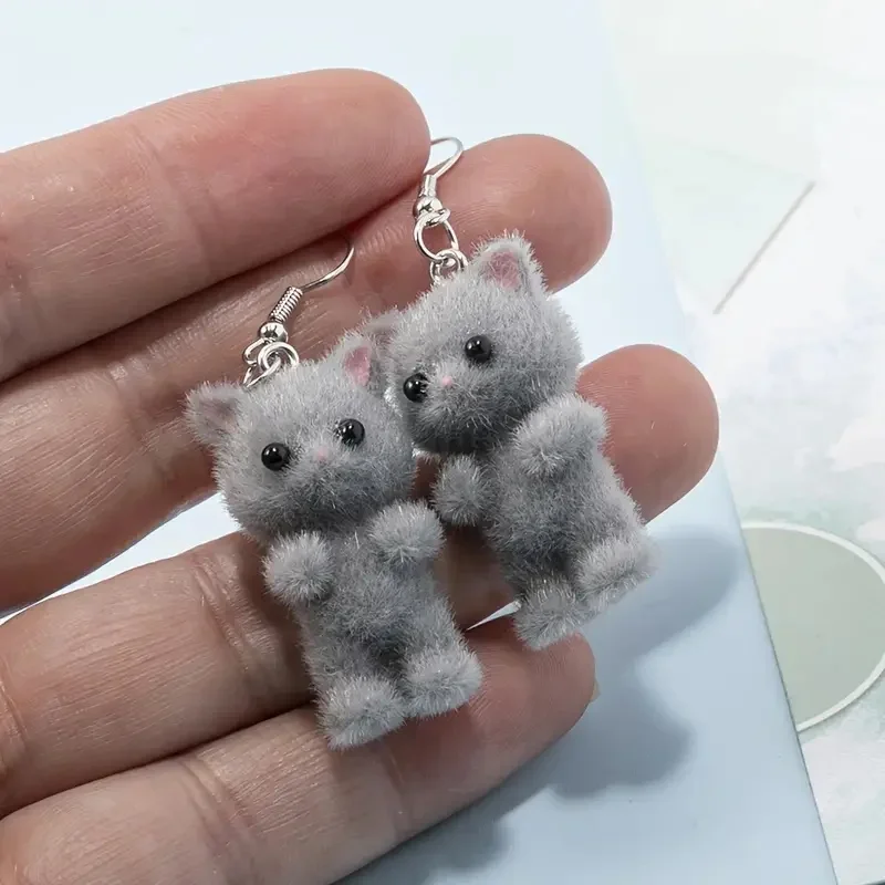 Cute Resin Flocked 3D Cat Earrings,Cartoon Animal Earrings,Holiday Party Gift-2 Cute Resin Flocked 3D Cat Earrings,Cartoon Animal Earrings,Holiday Party Gift-2