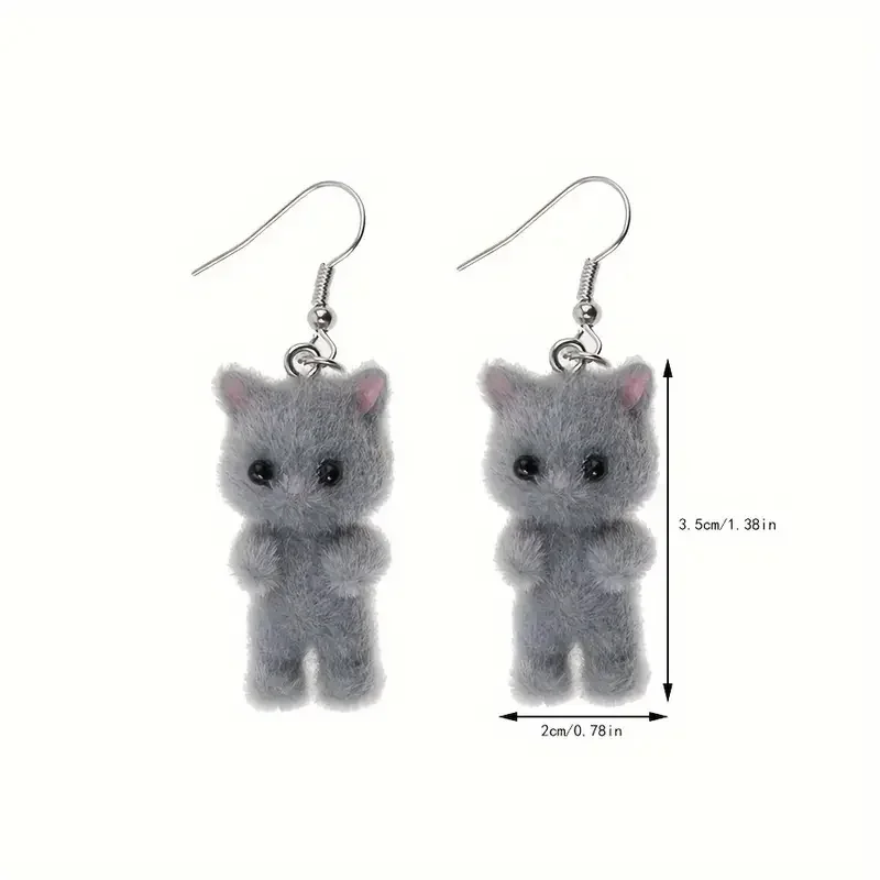 Cute Resin Flocked 3D Cat Earrings,Cartoon Animal Earrings,Holiday Party Gift-3 Cute Resin Flocked 3D Cat Earrings,Cartoon Animal Earrings,Holiday Party Gift-3