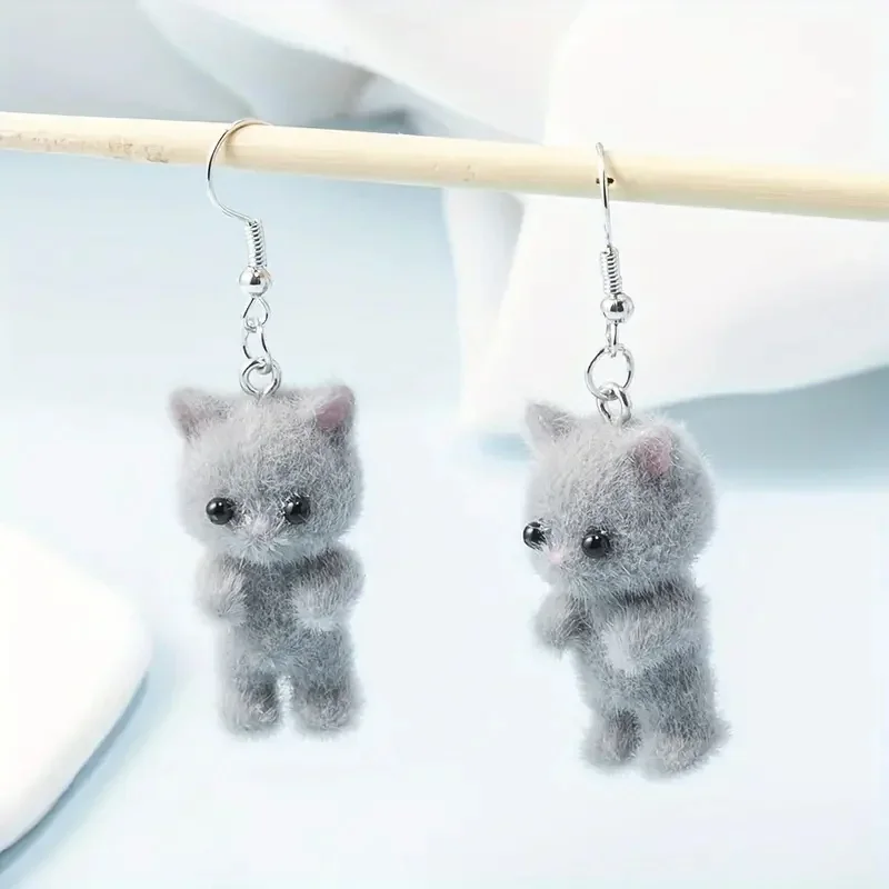 Cute Resin Flocked 3D Cat Earrings,Cartoon Animal Earrings,Holiday Party Gift-5 Cute Resin Flocked 3D Cat Earrings,Cartoon Animal Earrings,Holiday Party Gift-5