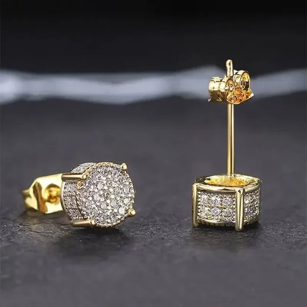 gold silver color round ear studs for women/men fashion 4 claw shiny rhinestone stud earrings punk luxury design jewelry gift