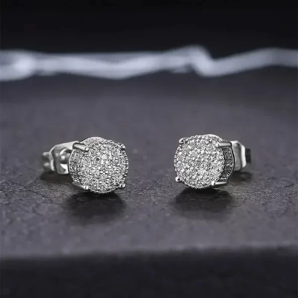 gold silver color round ear studs for women/men fashion 4 claw shiny rhinestone stud earrings punk luxury design jewelry gift