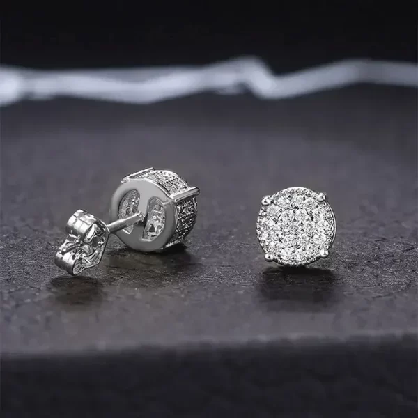 gold silver color round ear studs for women/men fashion 4 claw shiny rhinestone stud earrings punk luxury design jewelry gift