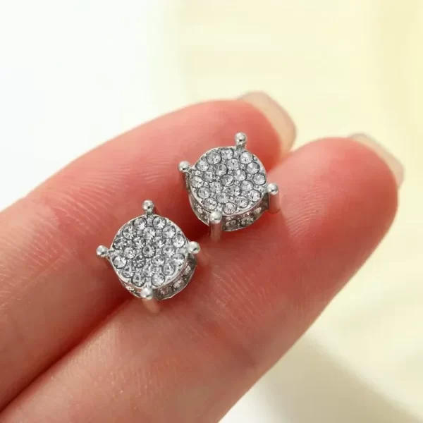 gold silver color round ear studs for women/men fashion 4 claw shiny rhinestone stud earrings punk luxury design jewelry gift