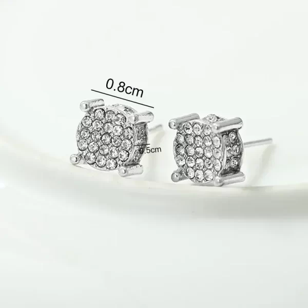 gold silver color round ear studs for women/men fashion 4 claw shiny rhinestone stud earrings punk luxury design jewelry gift