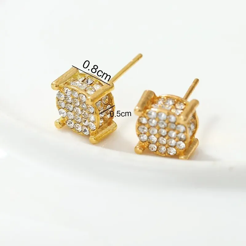 Gold Silver Color Round Ear Studs for Women/Men Fashion 4 Claw Shiny Rhinestone Stud Earrings Punk Luxury Design Jewelry Gift-10