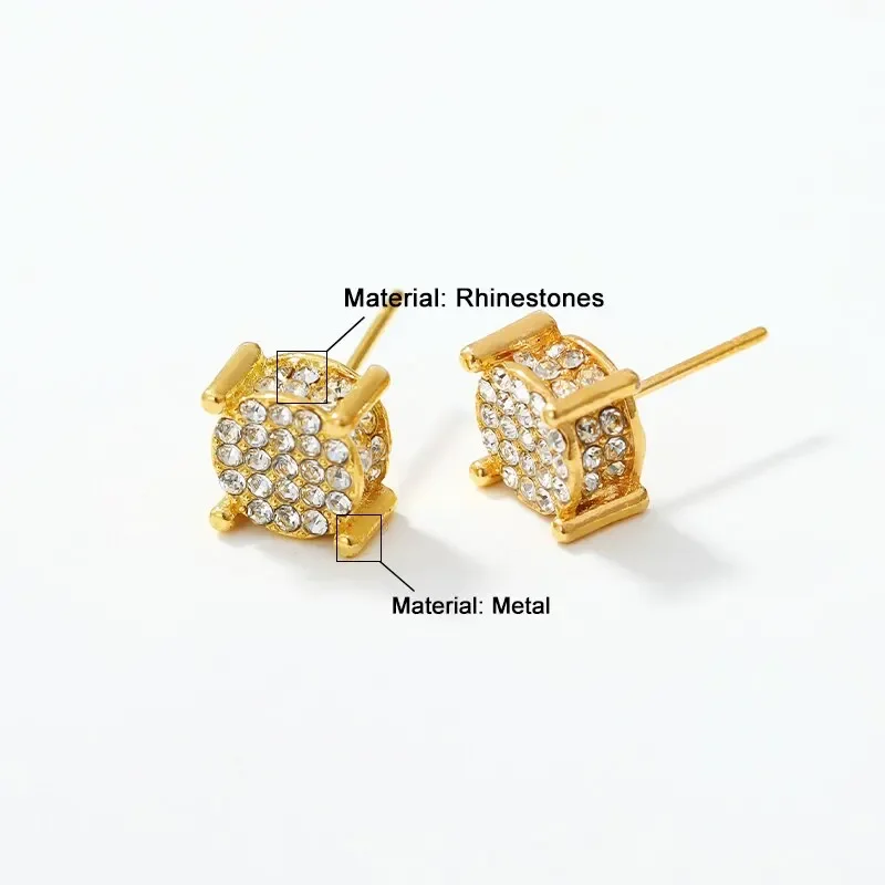 Gold Silver Color Round Ear Studs for Women/Men Fashion 4 Claw Shiny Rhinestone Stud Earrings Punk Luxury Design Jewelry Gift-11