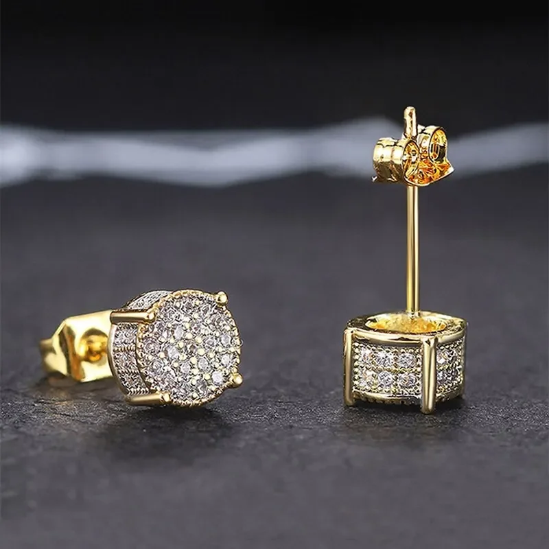 Gold Silver Color Round Ear Studs for Women/Men Fashion 4 Claw Shiny Rhinestone Stud Earrings Punk Luxury Design Jewelry Gift-12
