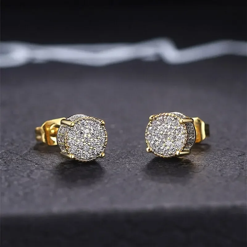 Gold Silver Color Round Ear Studs for Women/Men Fashion 4 Claw Shiny Rhinestone Stud Earrings Punk Luxury Design Jewelry Gift-13