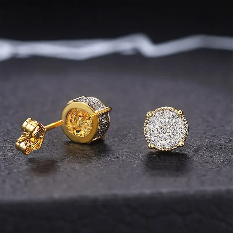 Gold Silver Color Round Ear Studs for Women/Men Fashion 4 Claw Shiny Rhinestone Stud Earrings Punk Luxury Design Jewelry Gift-14