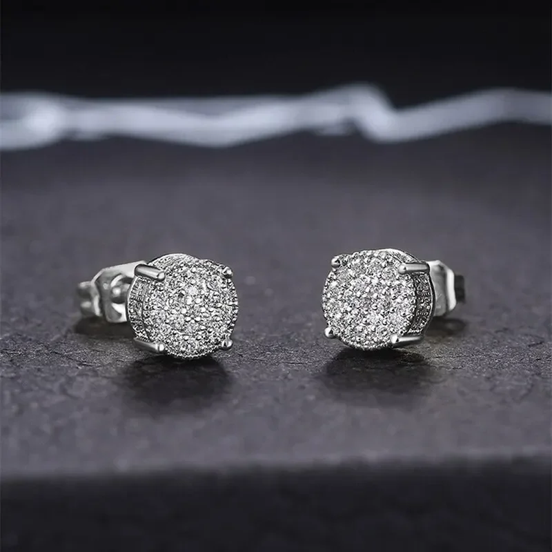 Gold Silver Color Round Ear Studs for Women/Men Fashion 4 Claw Shiny Rhinestone Stud Earrings Punk Luxury Design Jewelry Gift-16