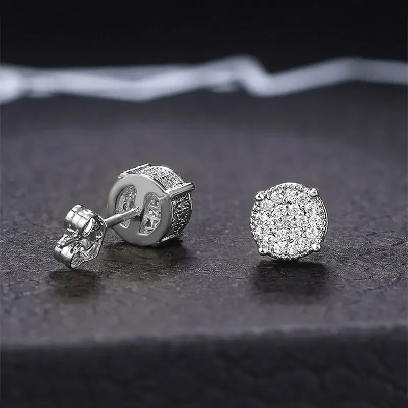 Gold Silver Color Round Ear Studs for Women/Men Fashion 4 Claw Shiny Rhinestone Stud Earrings Punk Luxury Design Jewelry Gift-17