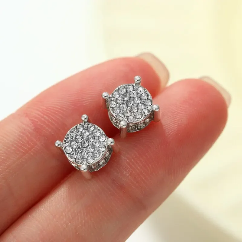 Gold Silver Color Round Ear Studs for Women/Men Fashion 4 Claw Shiny Rhinestone Stud Earrings Punk Luxury Design Jewelry Gift-18