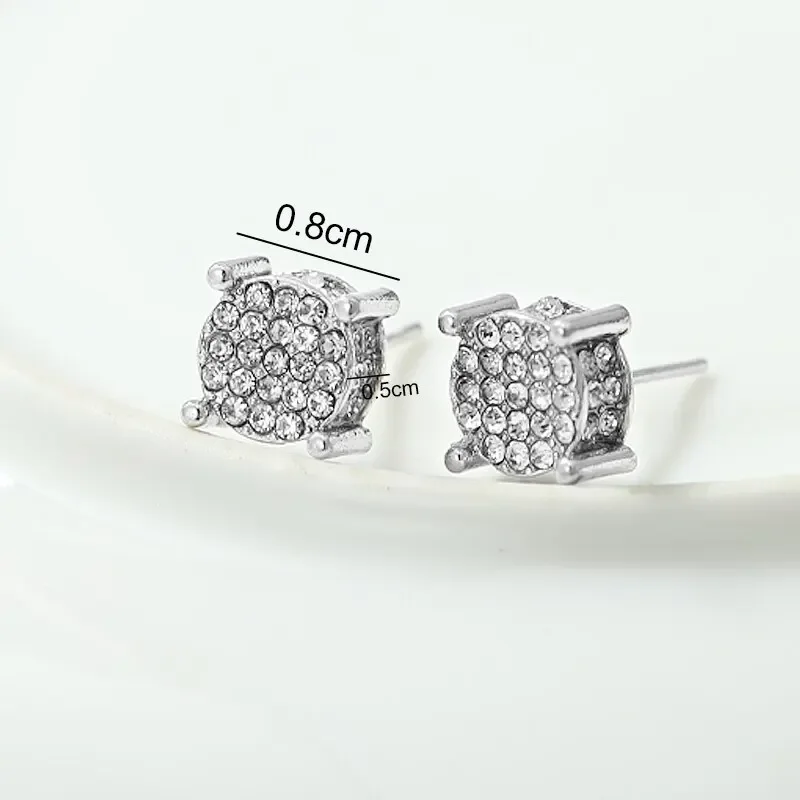 Gold Silver Color Round Ear Studs for Women/Men Fashion 4 Claw Shiny Rhinestone Stud Earrings Punk Luxury Design Jewelry Gift-19