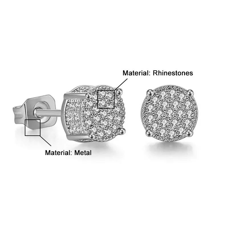 Gold Silver Color Round Ear Studs for Women/Men Fashion 4 Claw Shiny Rhinestone Stud Earrings Punk Luxury Design Jewelry Gift-20