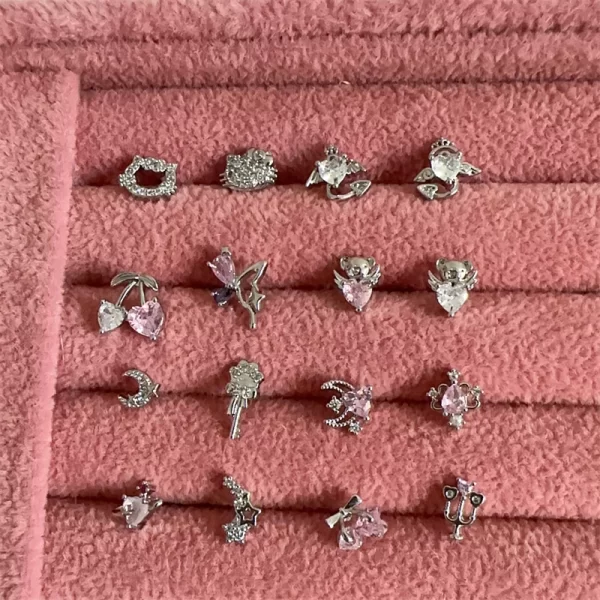 1 pcs shiny pink zircon 316l stainless steel ear bone nail new fashion delicate earrings for women y2k piercing jewelry gifts