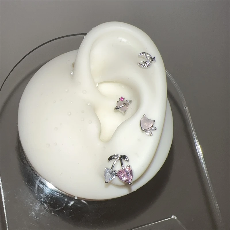 1 PCS Shiny Pink Zircon 316L Stainless Steel Ear Bone Nail New Fashion Delicate Earrings for Women Y2K Piercing Jewelry Gifts-3