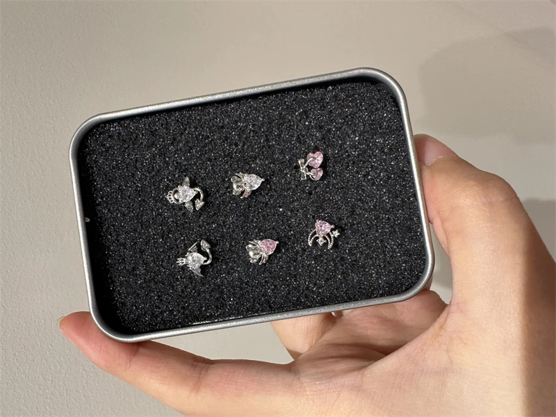 1 PCS Shiny Pink Zircon 316L Stainless Steel Ear Bone Nail New Fashion Delicate Earrings for Women Y2K Piercing Jewelry Gifts-4