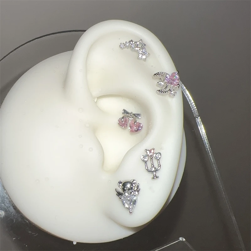 1 PCS Shiny Pink Zircon 316L Stainless Steel Ear Bone Nail New Fashion Delicate Earrings for Women Y2K Piercing Jewelry Gifts-5