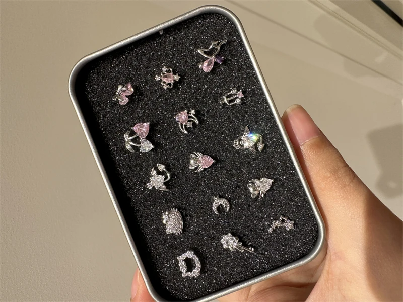 1 PCS Shiny Pink Zircon 316L Stainless Steel Ear Bone Nail New Fashion Delicate Earrings for Women Y2K Piercing Jewelry Gifts-6