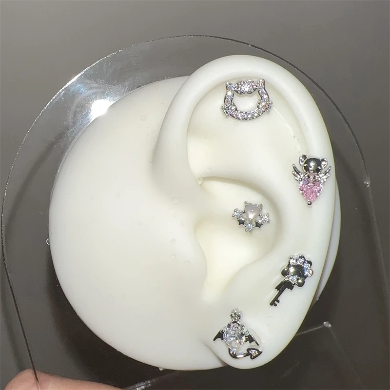 1 PCS Shiny Pink Zircon 316L Stainless Steel Ear Bone Nail New Fashion Delicate Earrings for Women Y2K Piercing Jewelry Gifts-7