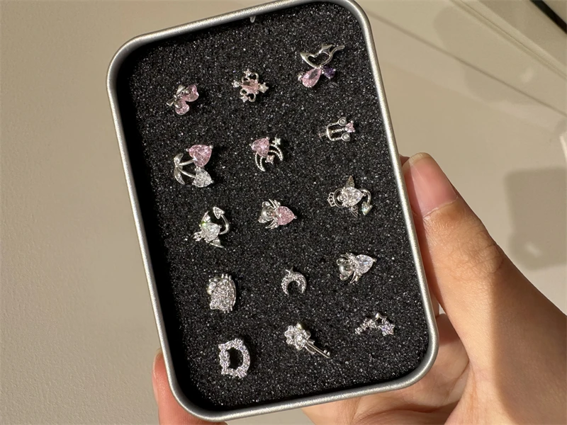 1 PCS Shiny Pink Zircon 316L Stainless Steel Ear Bone Nail New Fashion Delicate Earrings for Women Y2K Piercing Jewelry Gifts-8
