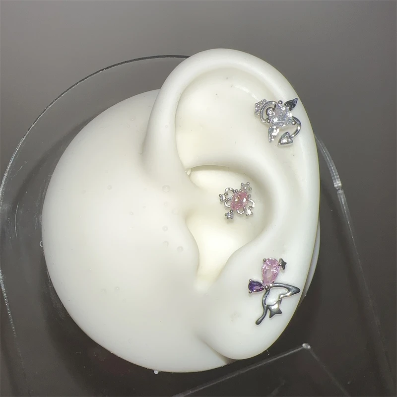 1 PCS Shiny Pink Zircon 316L Stainless Steel Ear Bone Nail New Fashion Delicate Earrings for Women Y2K Piercing Jewelry Gifts-9