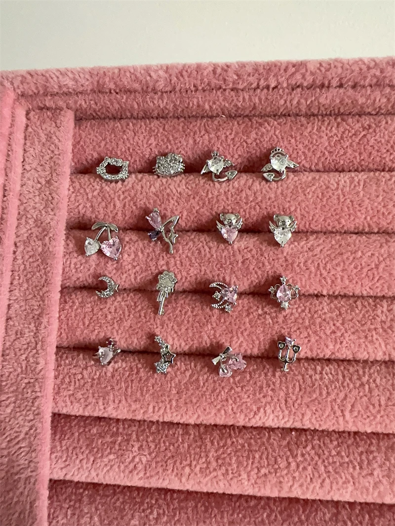 1 PCS Shiny Pink Zircon 316L Stainless Steel Ear Bone Nail New Fashion Delicate Earrings for Women Y2K Piercing Jewelry Gifts-11