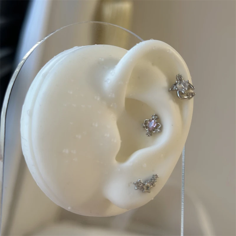 1 PCS Shiny Pink Zircon 316L Stainless Steel Ear Bone Nail New Fashion Delicate Earrings for Women Y2K Piercing Jewelry Gifts-12