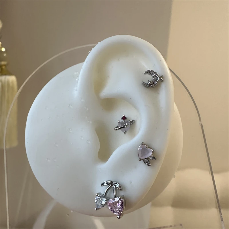 1 PCS Shiny Pink Zircon 316L Stainless Steel Ear Bone Nail New Fashion Delicate Earrings for Women Y2K Piercing Jewelry Gifts-14