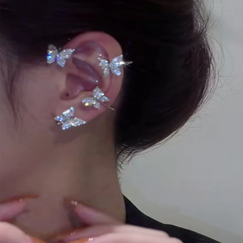 Korean Style Butterfly Ear Clips Without Piercing For Women Sparkling Zircon Ear Cuff Clip Earrings Wedding Party Jewelry Gifts-1 Korean Style Butterfly Ear Clips Without Piercing For Women Sparkling Zircon Ear Cuff Clip Earrings Wedding Party Jewelry Gifts-1