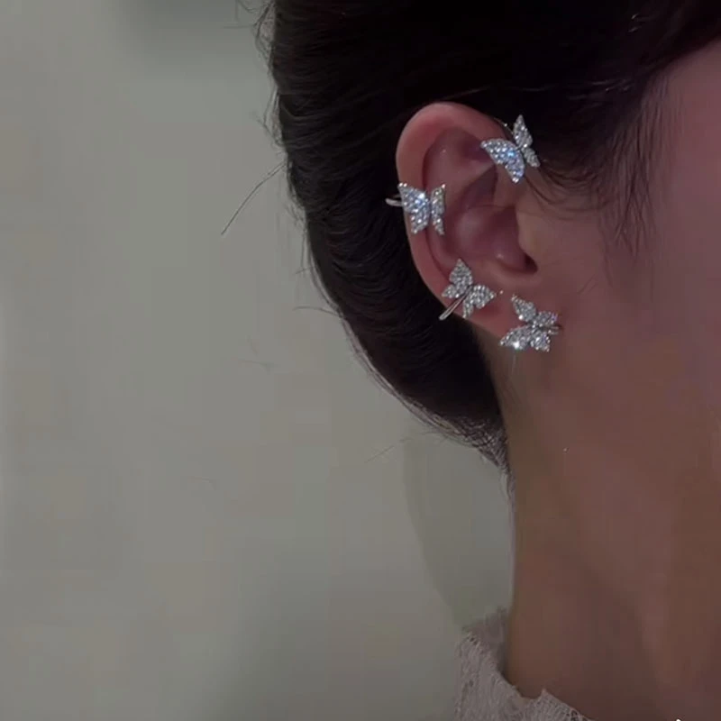 Korean Style Butterfly Ear Clips Without Piercing For Women Sparkling Zircon Ear Cuff Clip Earrings Wedding Party Jewelry Gifts-2 Korean Style Butterfly Ear Clips Without Piercing For Women Sparkling Zircon Ear Cuff Clip Earrings Wedding Party Jewelry Gifts-2
