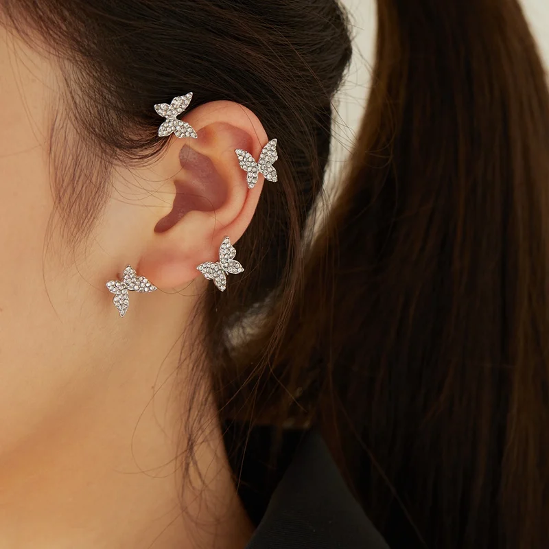 Korean Style Butterfly Ear Clips Without Piercing For Women Sparkling Zircon Ear Cuff Clip Earrings Wedding Party Jewelry Gifts-3 Korean Style Butterfly Ear Clips Without Piercing For Women Sparkling Zircon Ear Cuff Clip Earrings Wedding Party Jewelry Gifts-3