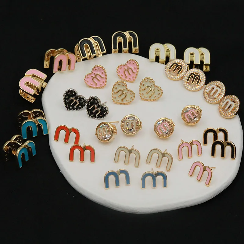 Fashion Brand Jewelry Zircon Multicolor Letter M Delicate Jewelry Earrings Cute Heart Crystal Stud Earrings for Women-2 Fashion Brand Jewelry Zircon Multicolor Letter M Delicate Jewelry Earrings Cute Heart Crystal Stud Earrings for Women-2