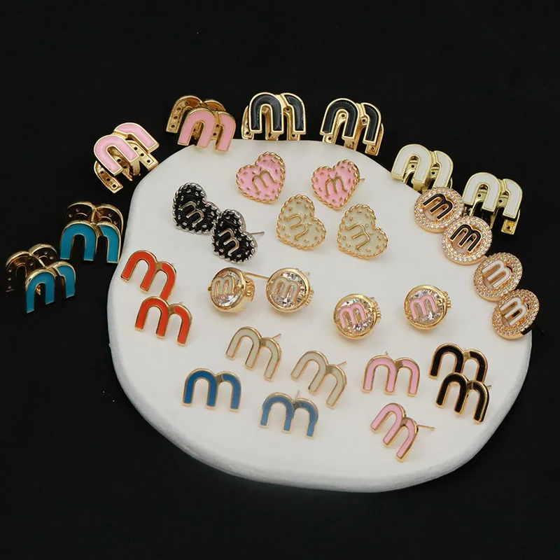 Fashion Brand Jewelry Zircon Multicolor Letter M Delicate Jewelry Earrings Cute Heart Crystal Stud Earrings for Women-3 Fashion Brand Jewelry Zircon Multicolor Letter M Delicate Jewelry Earrings Cute Heart Crystal Stud Earrings for Women-3