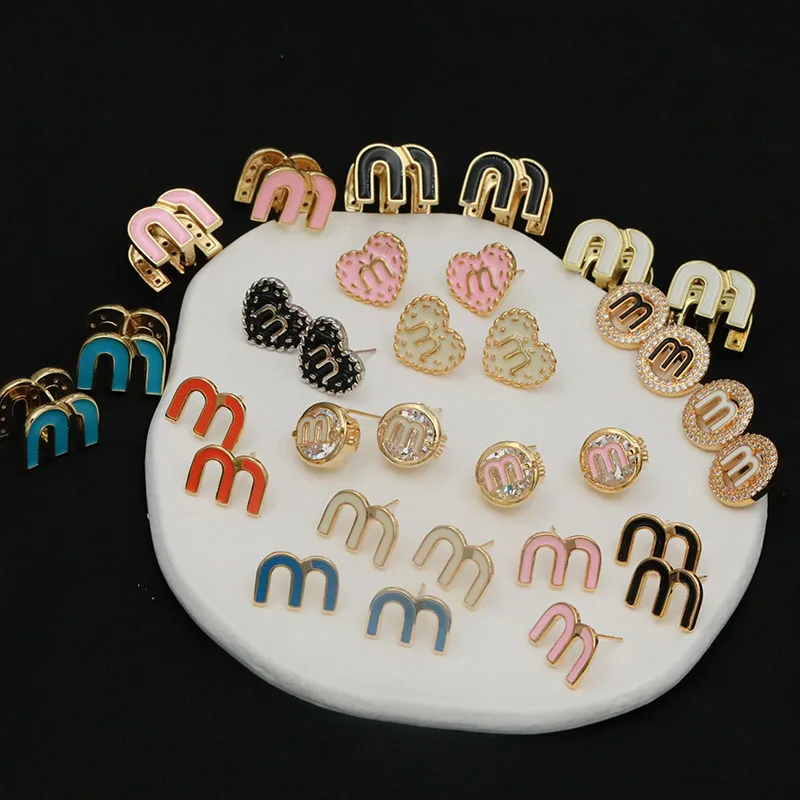 Fashion Brand Jewelry Zircon Multicolor Letter M Delicate Jewelry Earrings Cute Heart Crystal Stud Earrings for Women-4 Fashion Brand Jewelry Zircon Multicolor Letter M Delicate Jewelry Earrings Cute Heart Crystal Stud Earrings for Women-4