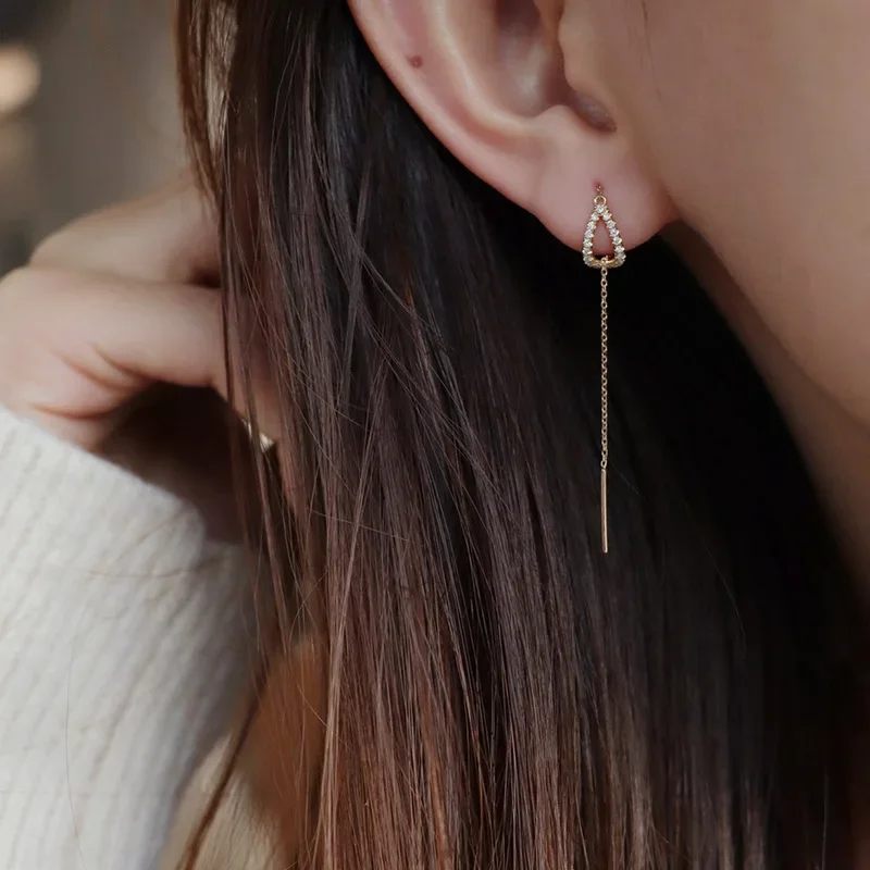 Drop Ear Line Long Hanging Earrings for Women Rose Gold Color Zircon Crystal Piercing Threader Earing Ear Accessories Jewelry-2 Drop Ear Line Long Hanging Earrings for Women Rose Gold Color Zircon Crystal Piercing Threader Earing Ear Accessories Jewelry-2
