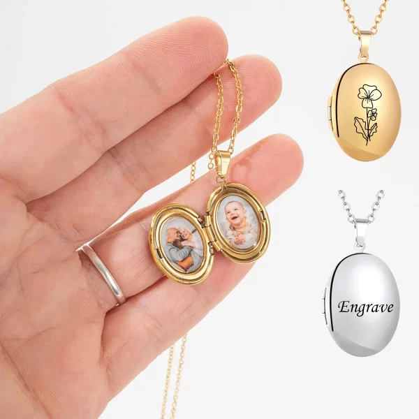 customize picture name women's necklaces oval locket pendant photo image personalized anniversary gift
