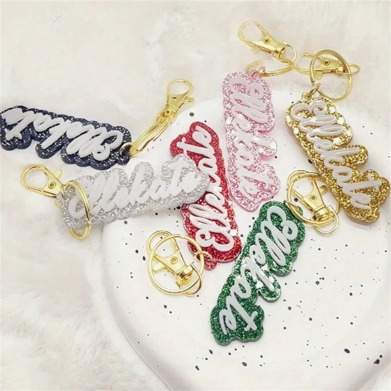 Personalized Custom Name Acrylic Keychain Glitter Color Background Nameplate Stainless Steel Key Ring Fashion Jewelry Gift-4 Personalized Custom Name Acrylic Keychain Glitter Color Background Nameplate Stainless Steel Key Ring Fashion Jewelry Gift-4