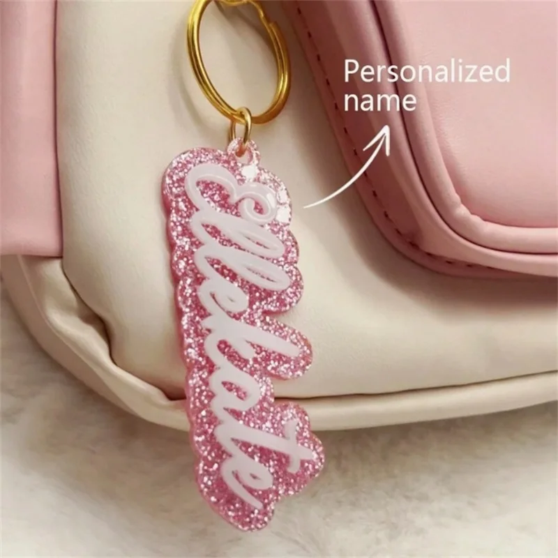 Personalized Custom Name Acrylic Keychain Glitter Color Background Nameplate Stainless Steel Key Ring Fashion Jewelry Gift-5 Personalized Custom Name Acrylic Keychain Glitter Color Background Nameplate Stainless Steel Key Ring Fashion Jewelry Gift-5