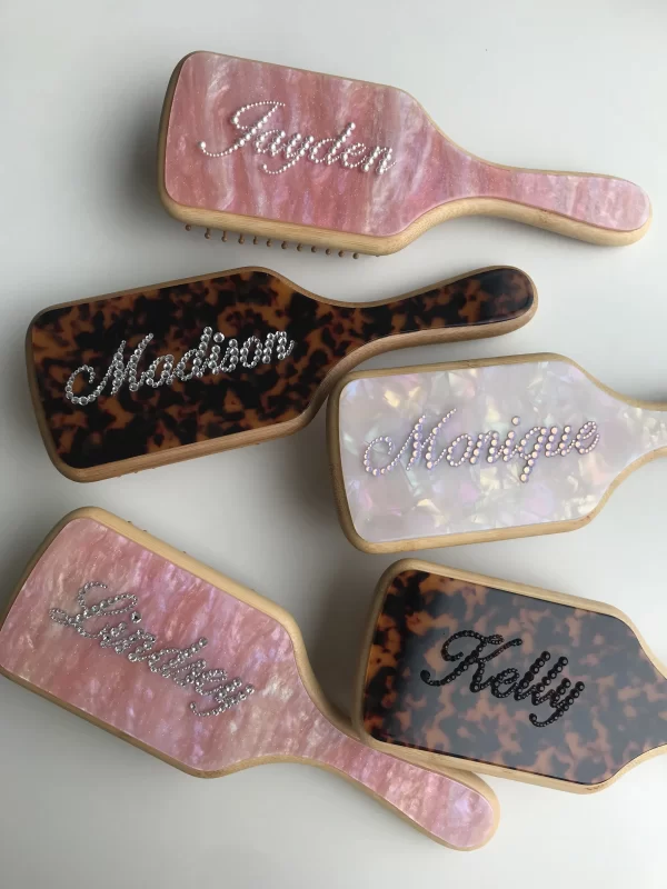fashion customized rhinestone letters personalized name acetate hair brush birthday gift for women girls