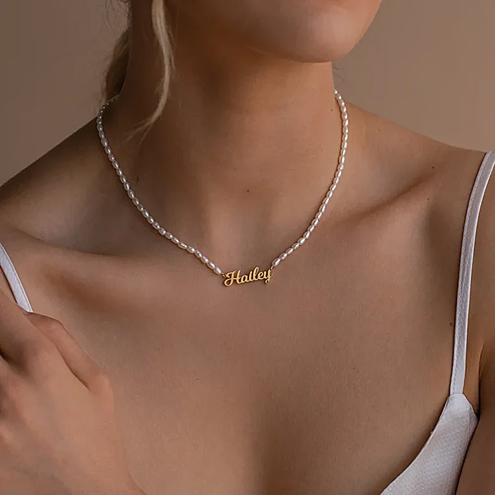 Custom Name Letters Imitation Pearl Necklace for Women Girls Stainless Steel Personalized Jewelry Gifts Choker Necklaces-1