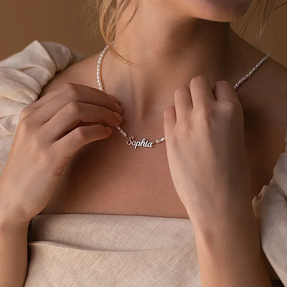 Custom Name Letters Imitation Pearl Necklace for Women Girls Stainless Steel Personalized Jewelry Gifts Choker Necklaces-2