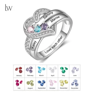 personalized 1 8 birthstone rings for women customized engraved name rings for her custom cubic zirconia stones heart rings gift