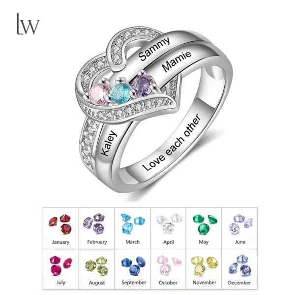 personalized 1 8 birthstone rings for women customized engraved name rings for her custom cubic zirconia stones heart rings gift