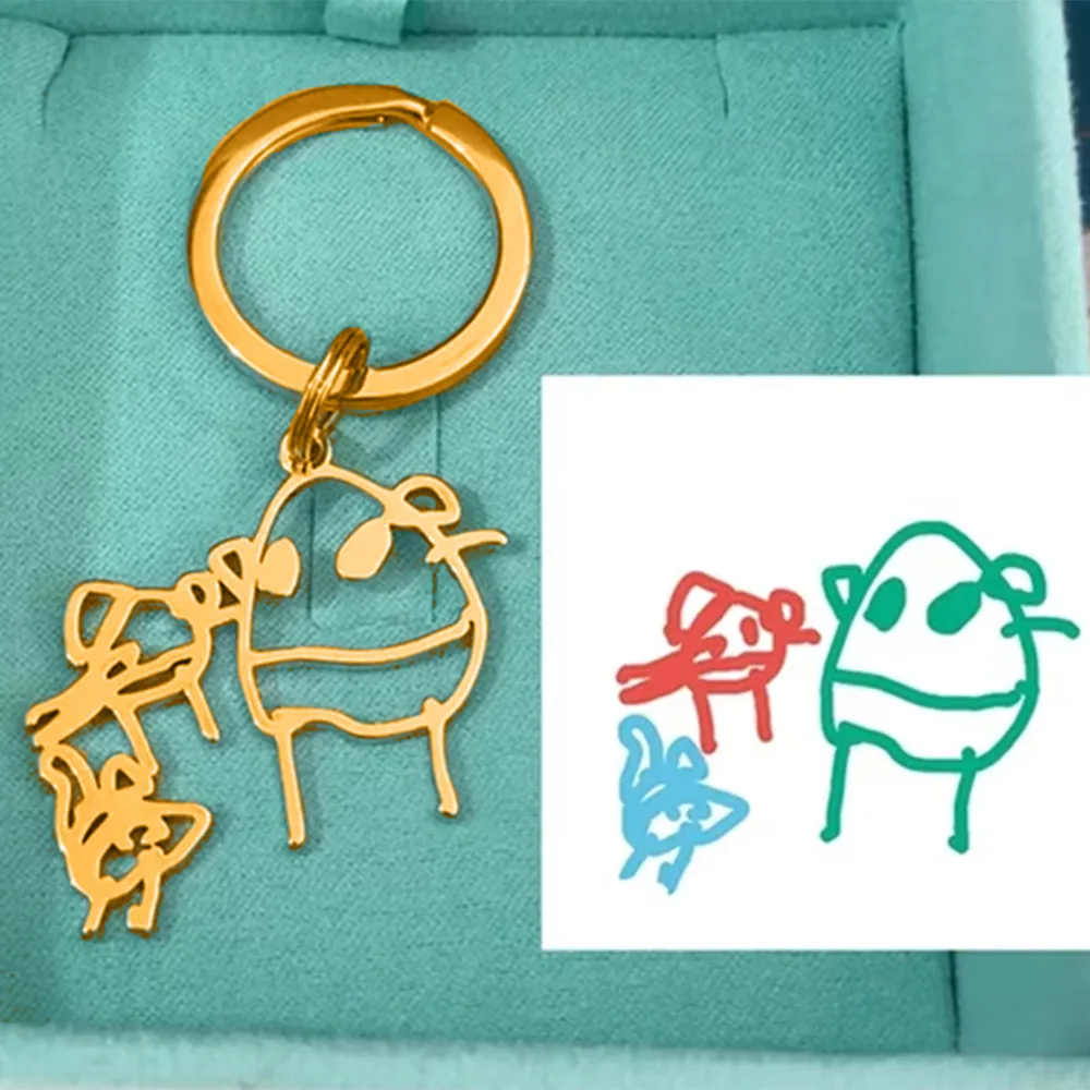 Custom Stainless Steel Children Drawing Pendant Keychain Kids Artwork Personalized Photo Logo Keyring Key Chains Jewelry Gifts-2 Custom Stainless Steel Children Drawing Pendant Keychain Kids Artwork Personalized Photo Logo Keyring Key Chains Jewelry Gifts-2